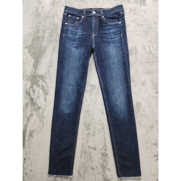 Rag & Bone 10 Inch Ankle Skinny Jeans Size 26 Blue High Rise Raw Hem Stretch - Picture 1 of 15